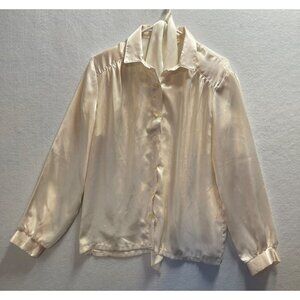Vintage Russ Satin Business Blouse with Scarf Button Up Long Sleeve Size 12